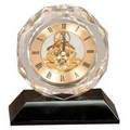 5 3/4" Clear Crystal Clock on Black Pedestal Base